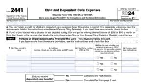 irs form 2441, child and dependent care expenses