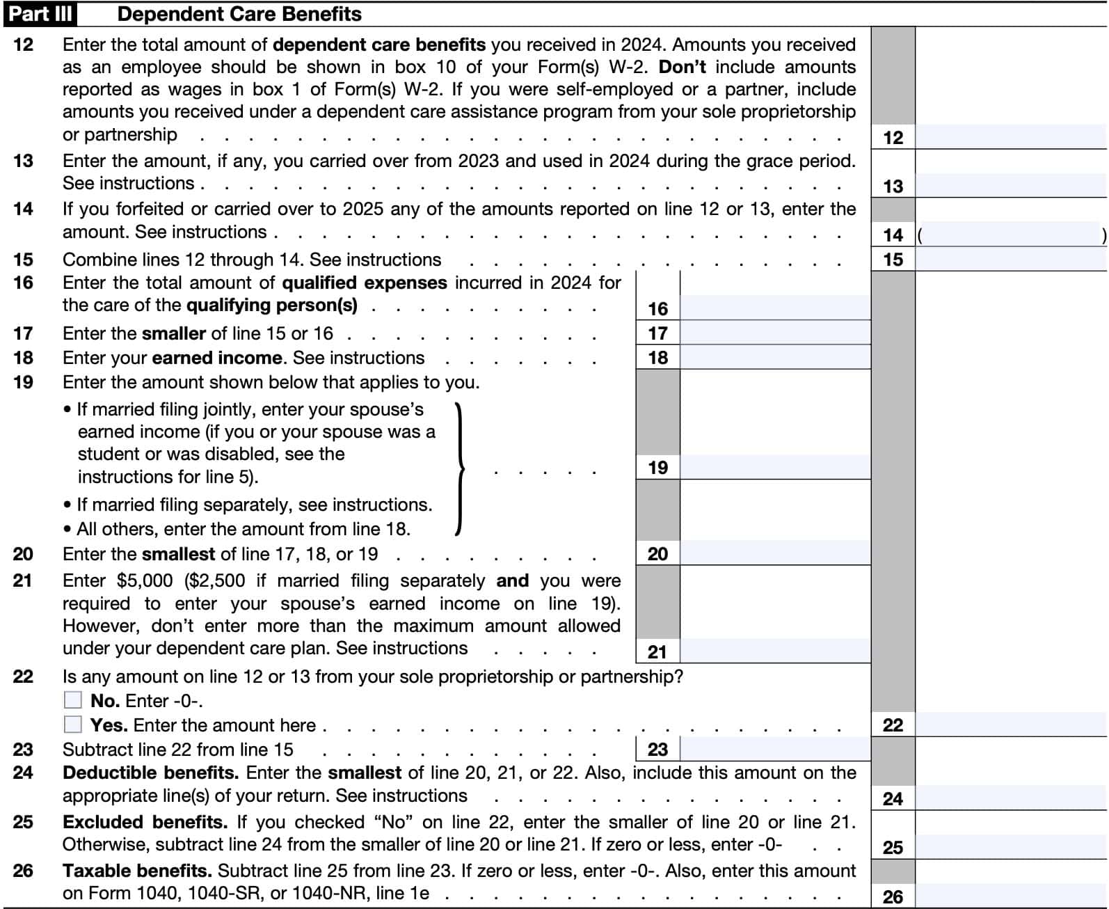 IRS Form 2441 Part III: Dependent Care benefits