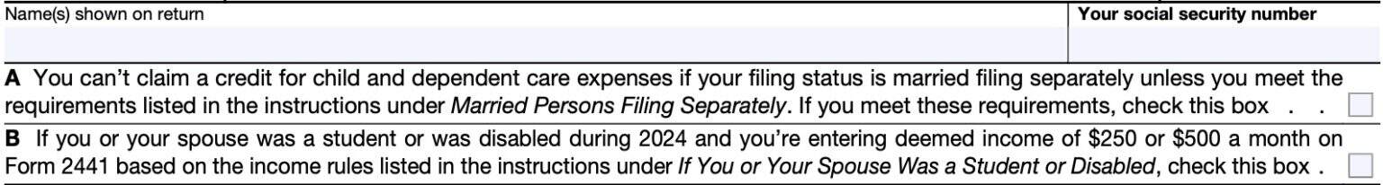 IRS Form 2441 Instructions - Child and Dependent Care Expenses
