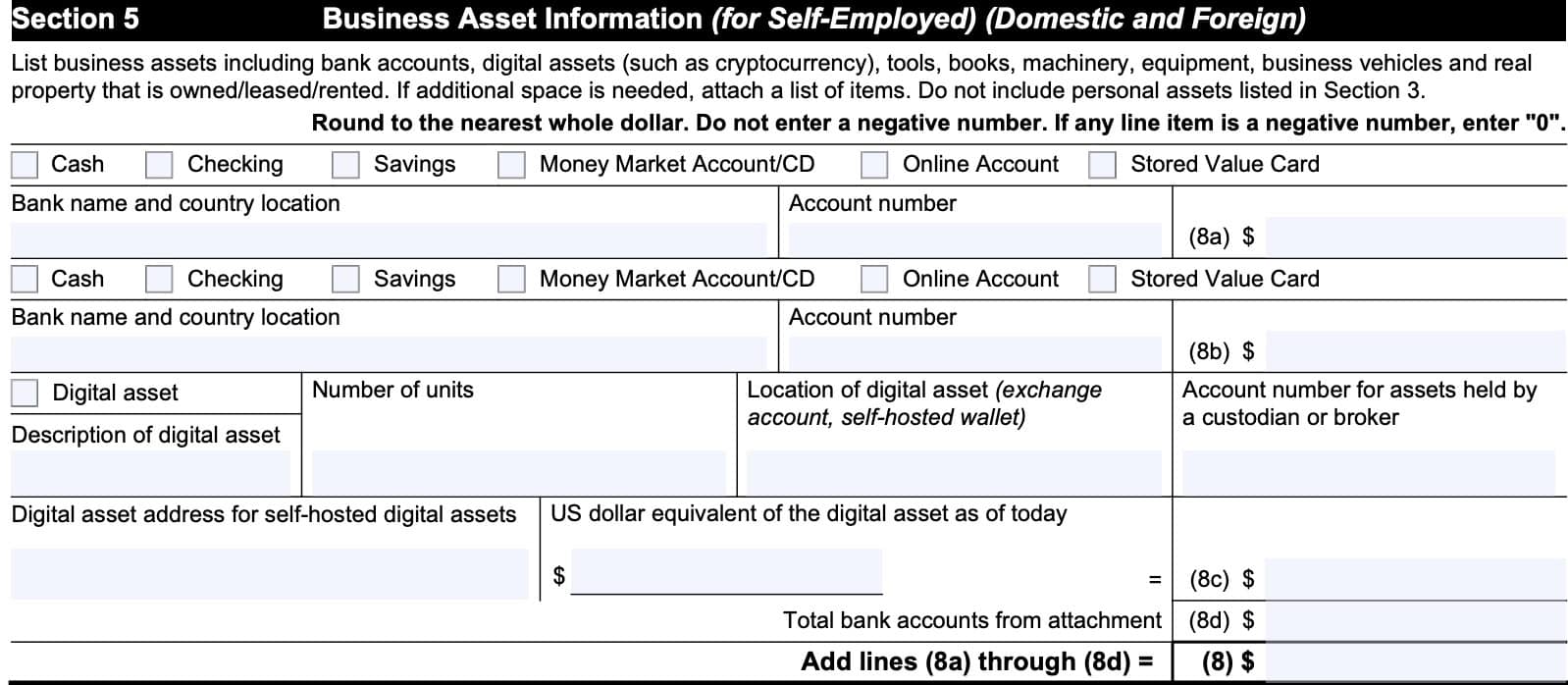 irs form 433-a, section 5, business asset information