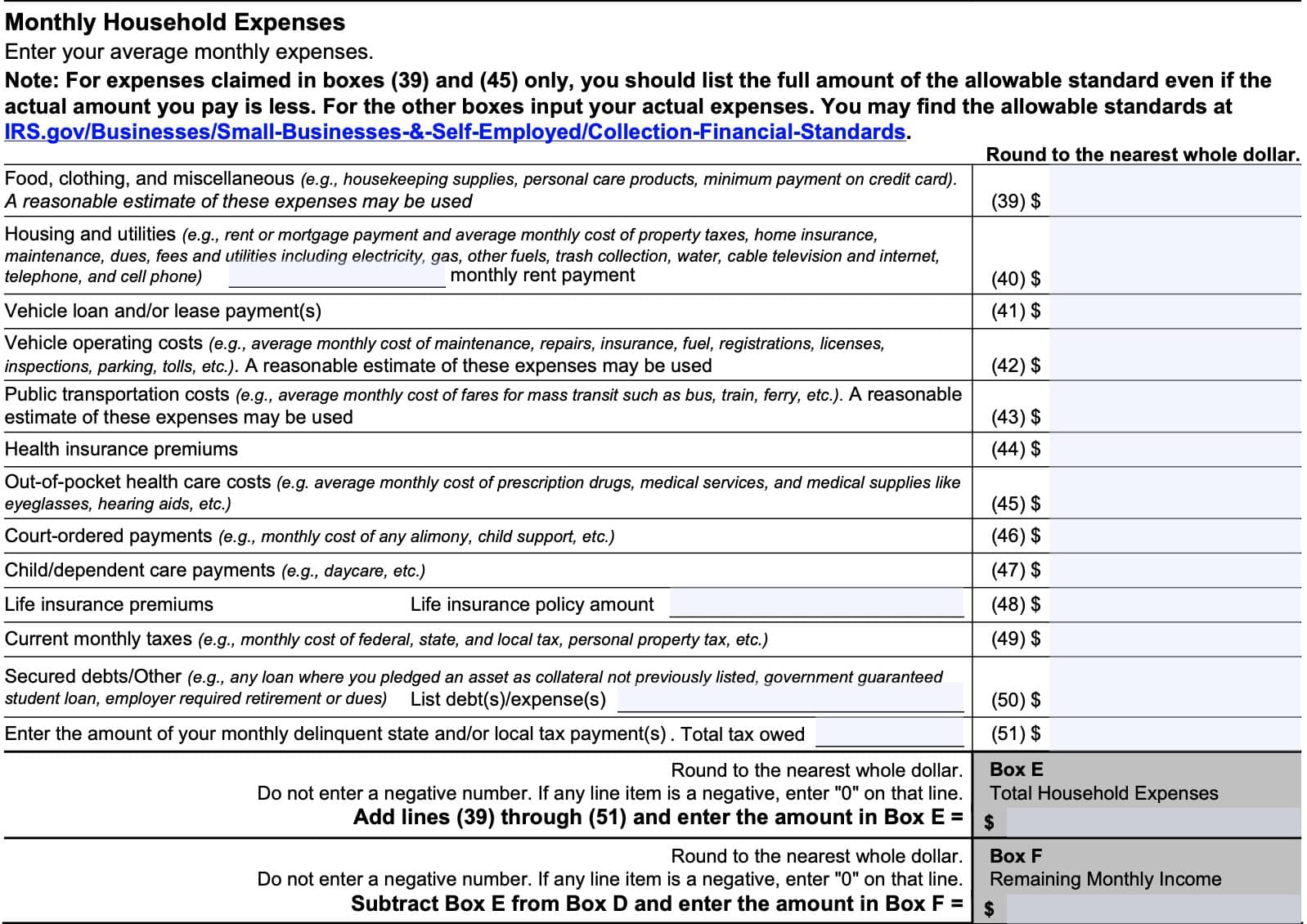monthly household expenses
