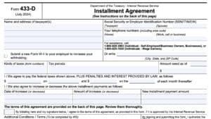 irs form 433-d, installment agreement