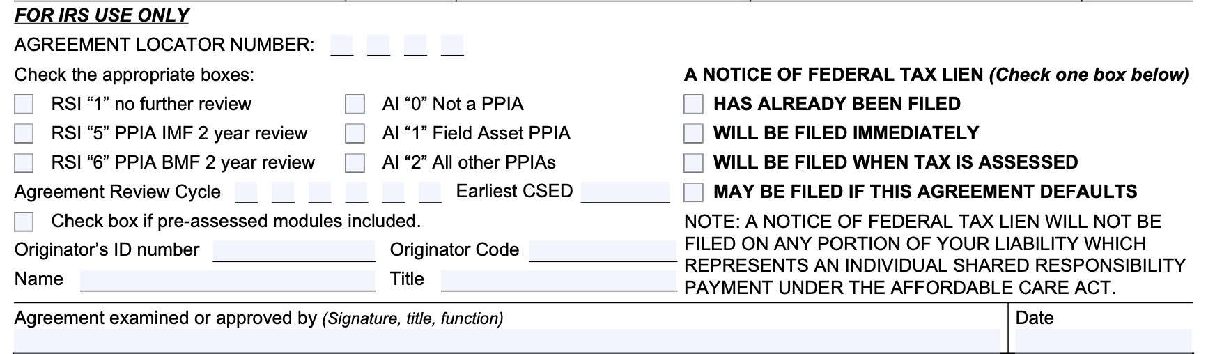 IRS Form 433-d, for irs use only