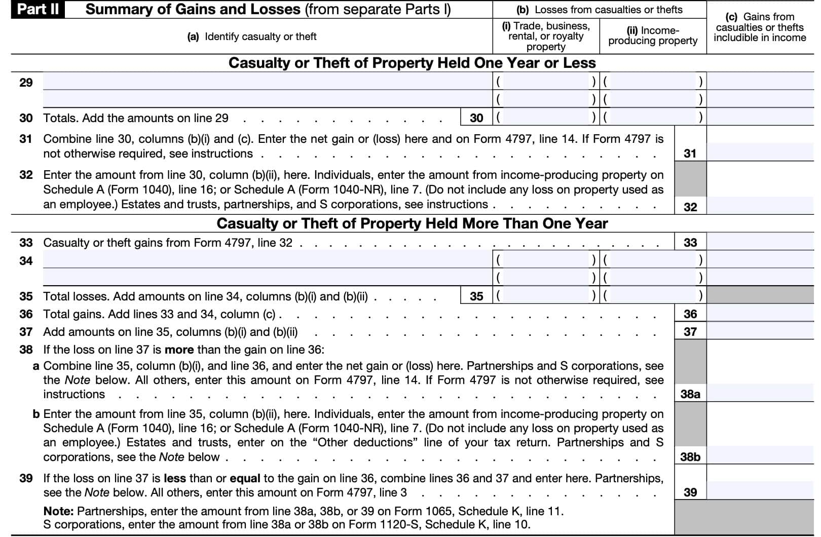 section b-business & income-producing property, part ii: summary of gains and losses