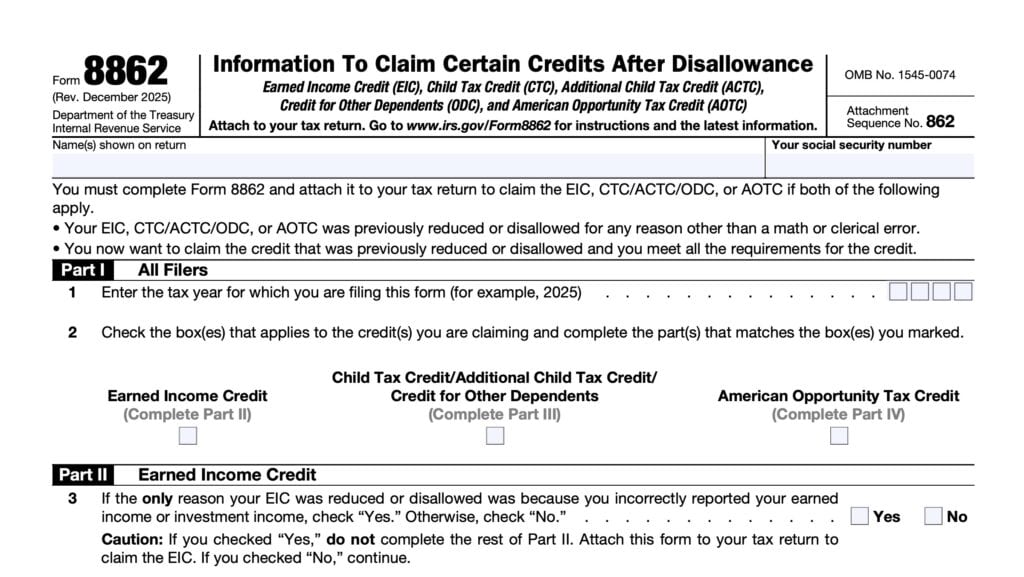 irs form 8862, Information To Claim Certain Credits After Disallowance