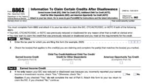 irs form 8862, Information To Claim Certain Credits After Disallowance