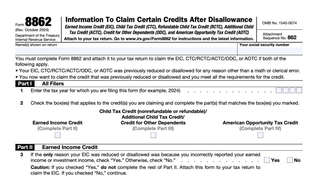 irs form 8862, Information To Claim Certain Credits After Disallowance