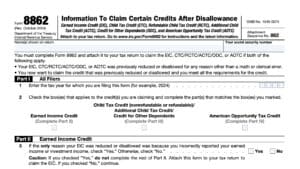 irs form 8862, Information To Claim Certain Credits After Disallowance