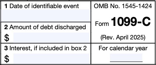 irs form 1099-c, boxes one through three
