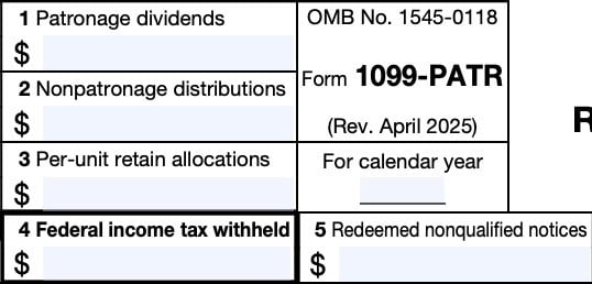 irs form 1099-patr, lines 1 through 5