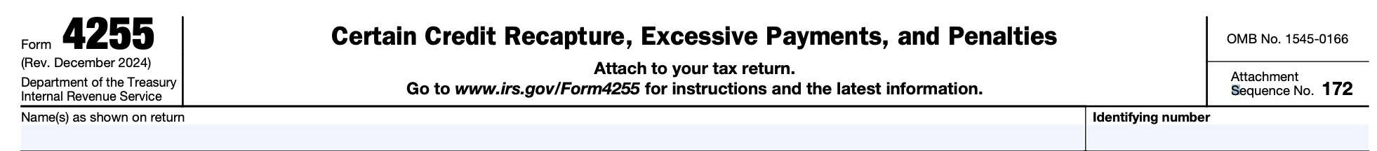 irs form 4255, taxpayer information
