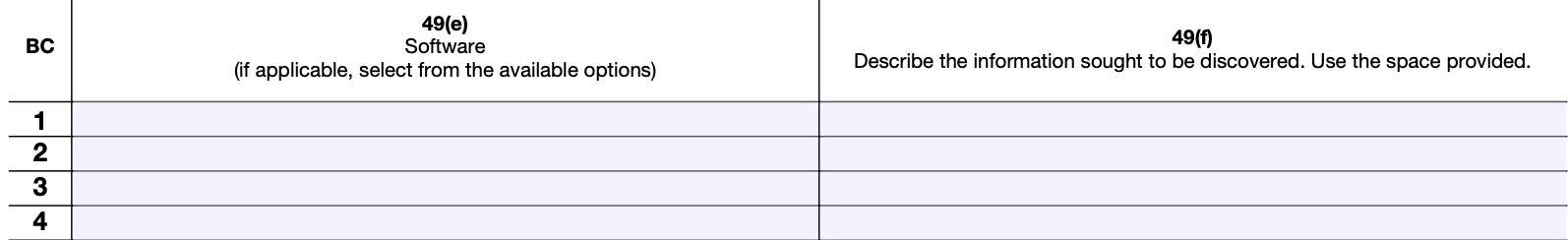 Column 49(e) and 49(f)