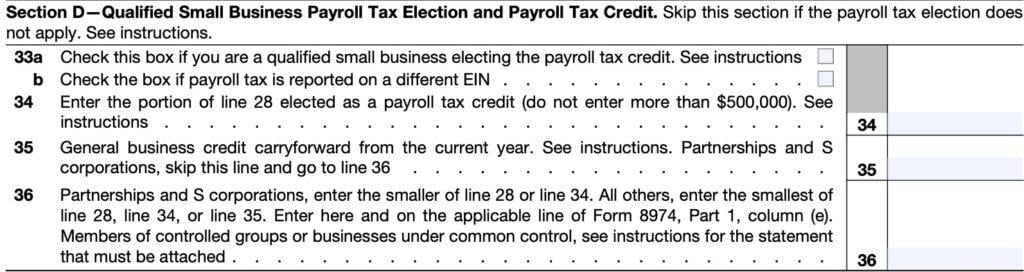 section d: qualified small business payroll tax election and payroll tax credit