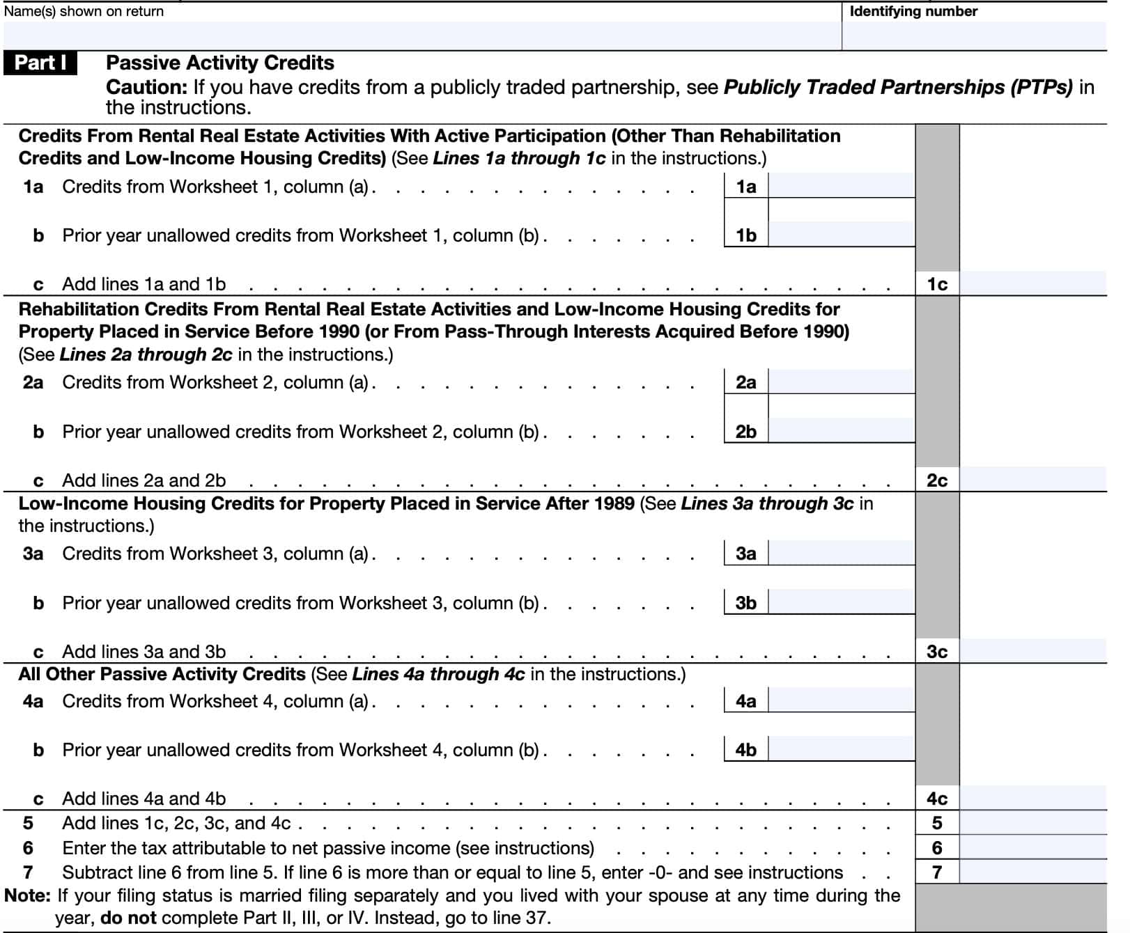 irs form 8582-CR, part I, passive activity credits