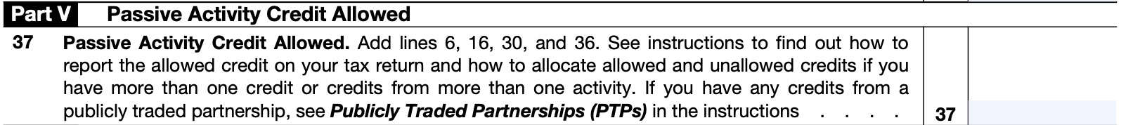 irs form 8582-CR, Part V: Passive activity credit allowed