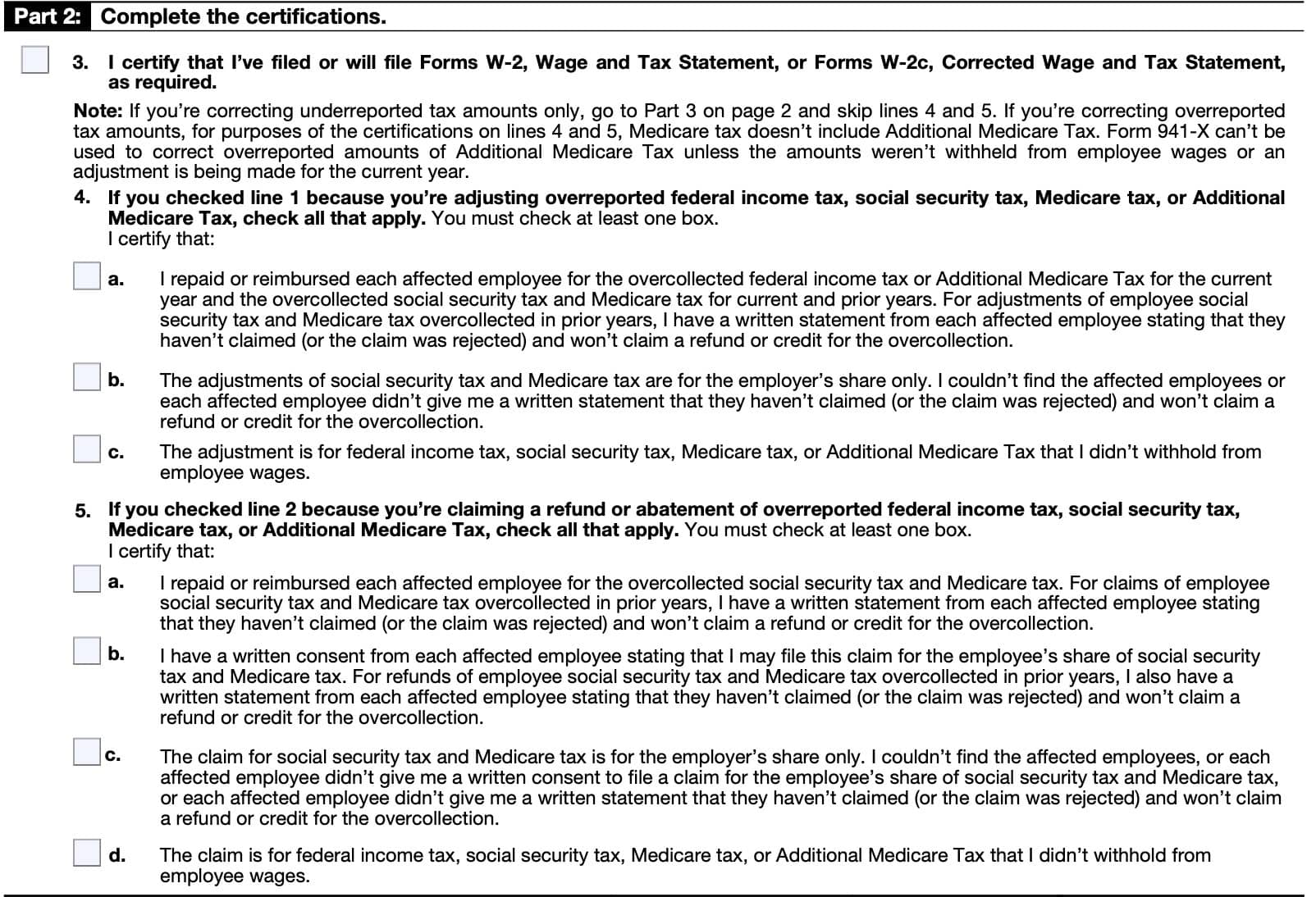 irs form 941-x part 2, complete the certifications