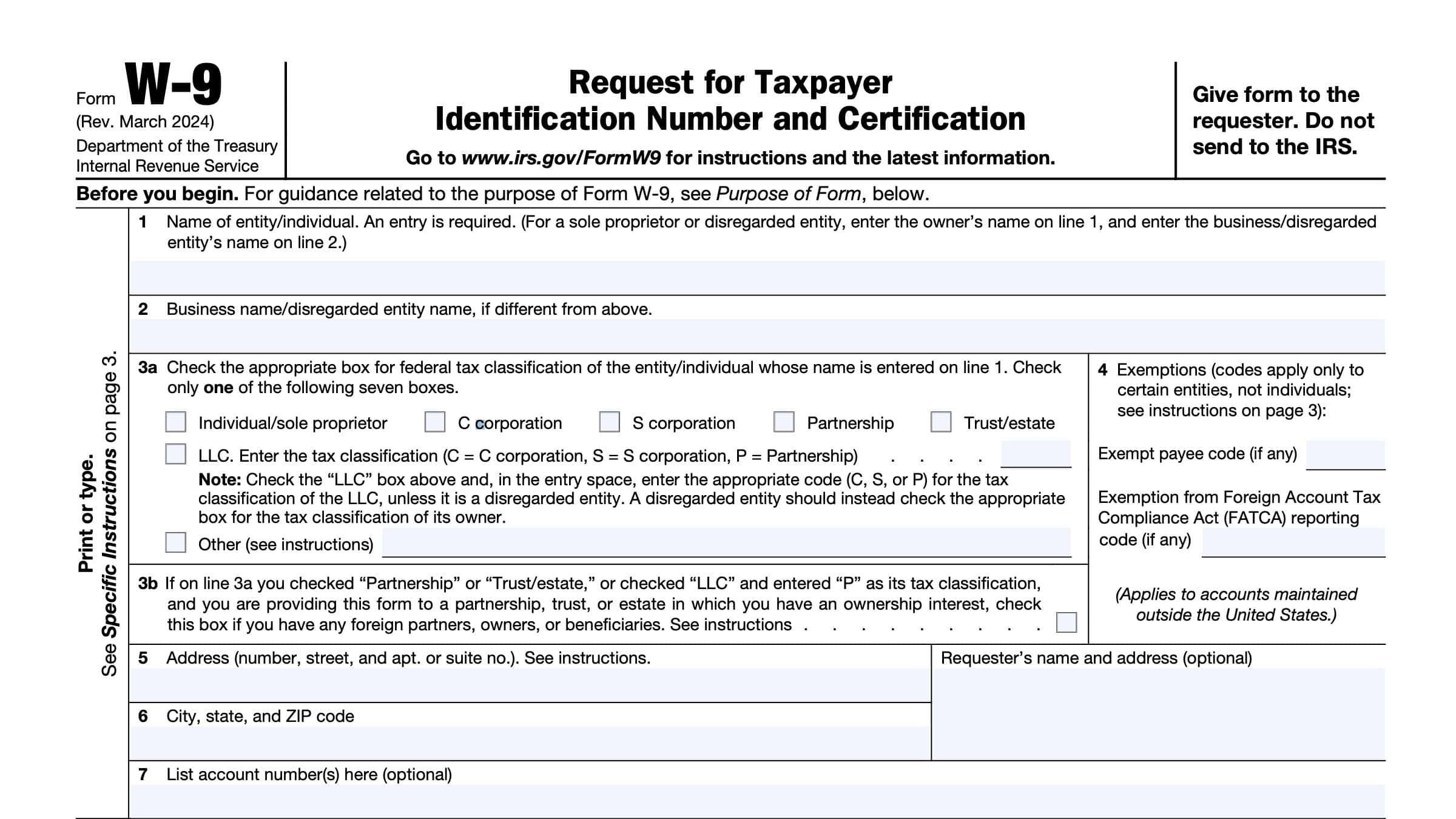 IRS Form W-9 Instructions - Request for Tax ID Number