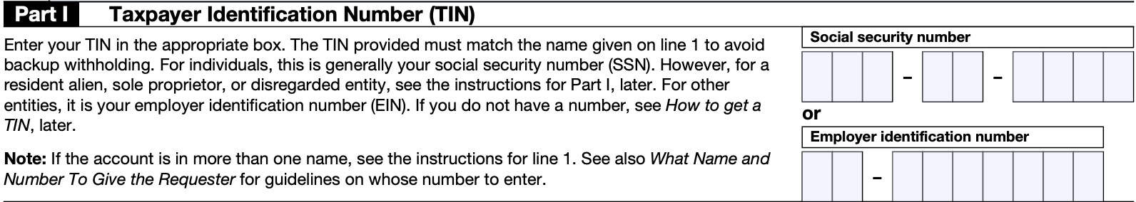 IRS Form w-9, part i: taxpayer identification number (TIN)