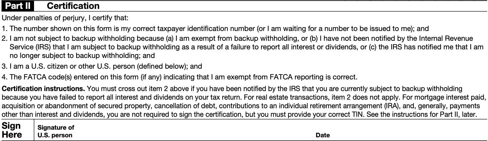 irs form w-9, part II: certification
