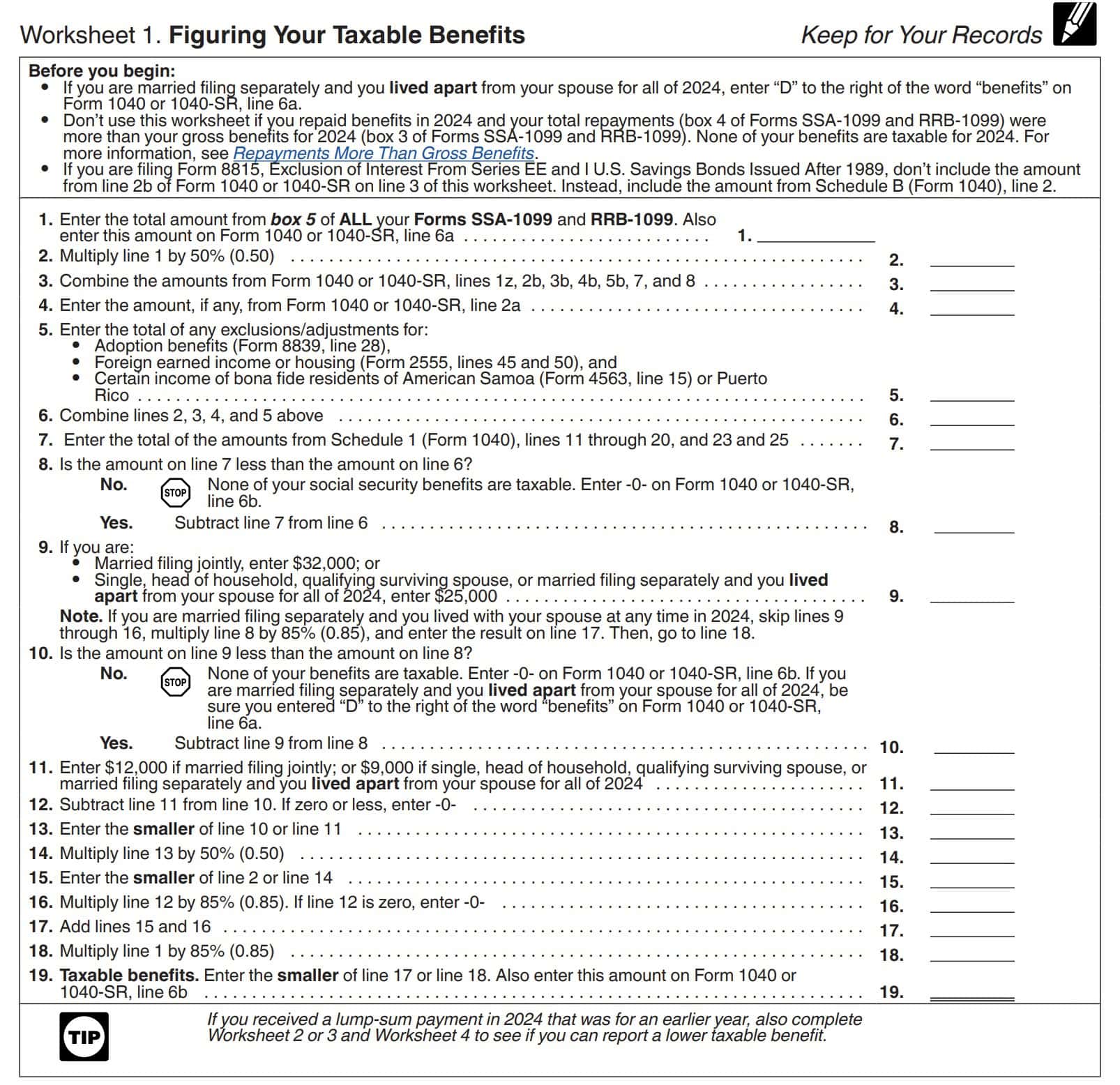 worksheet 1: figuring your taxable benefits