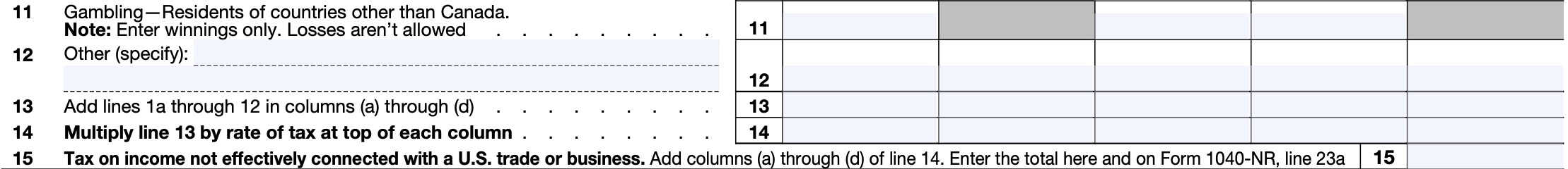nature of income, lines 11 through 15
