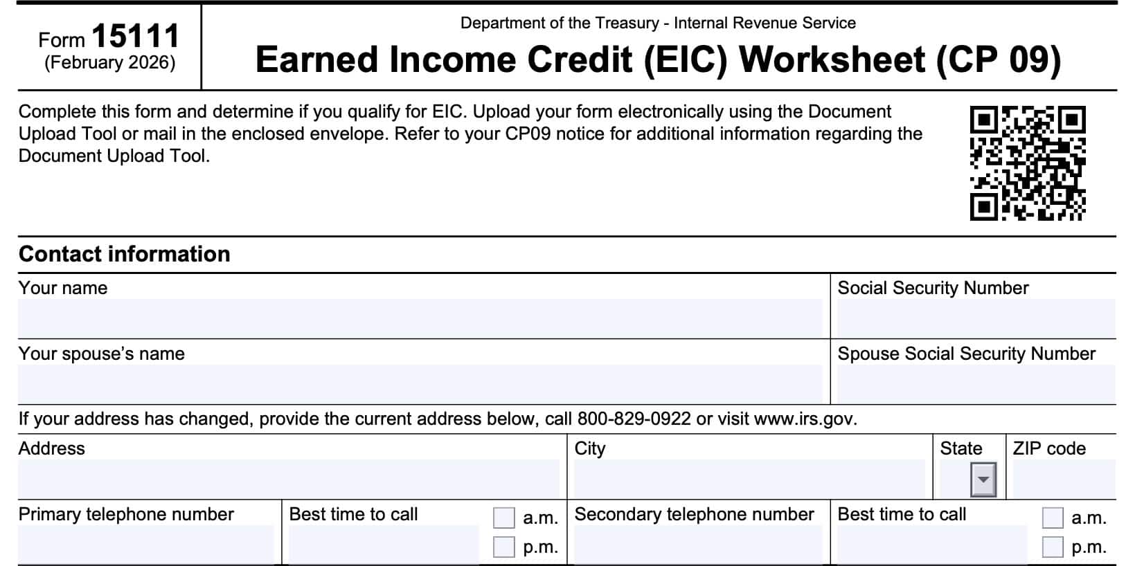 IRS Form 15111, taxpayer information