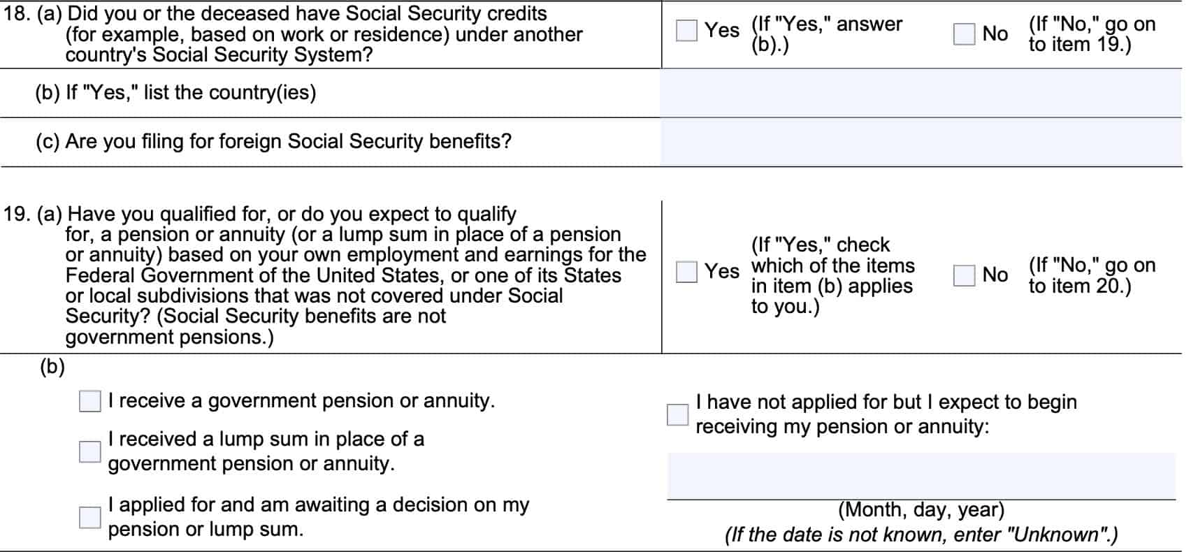 ssa form 10 line 18 and line 19