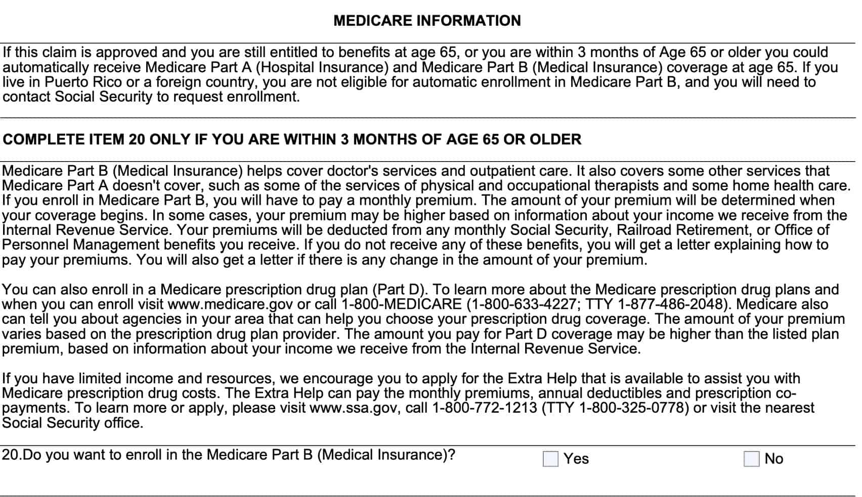 Line 20, medicare information-do you want to enroll?