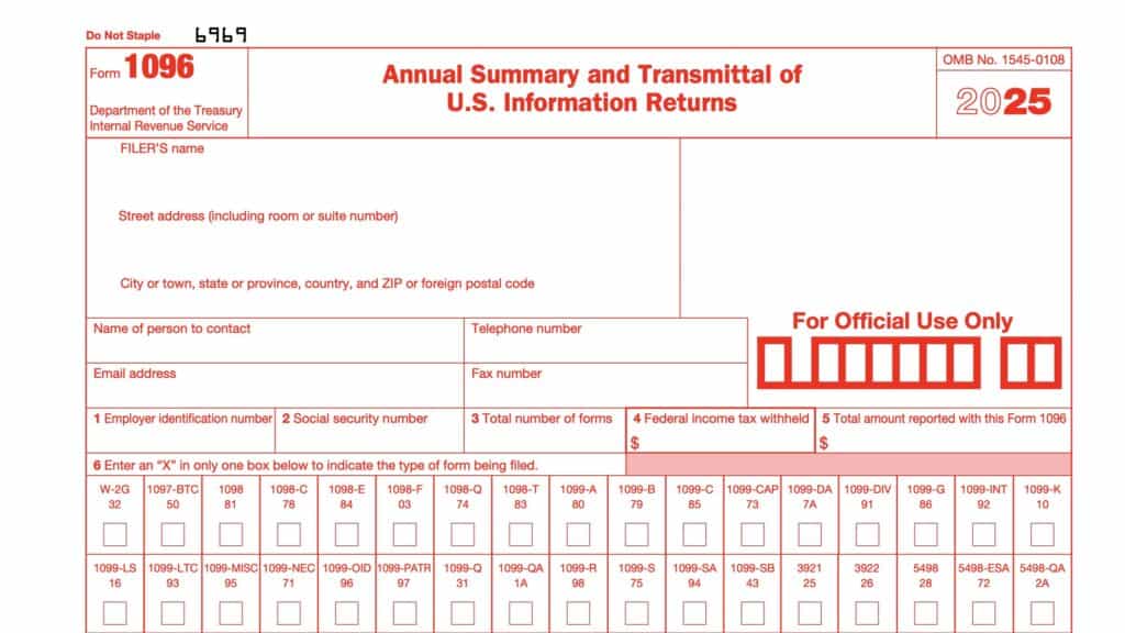 irs form 1096, annual summary and transmittal of u.S. information returns