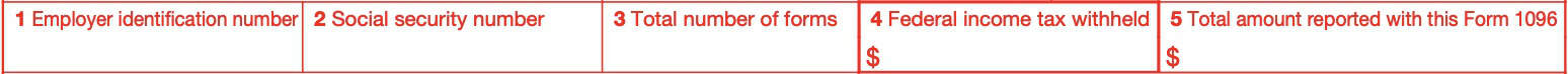 irs form 1096, lines 1 through 5
