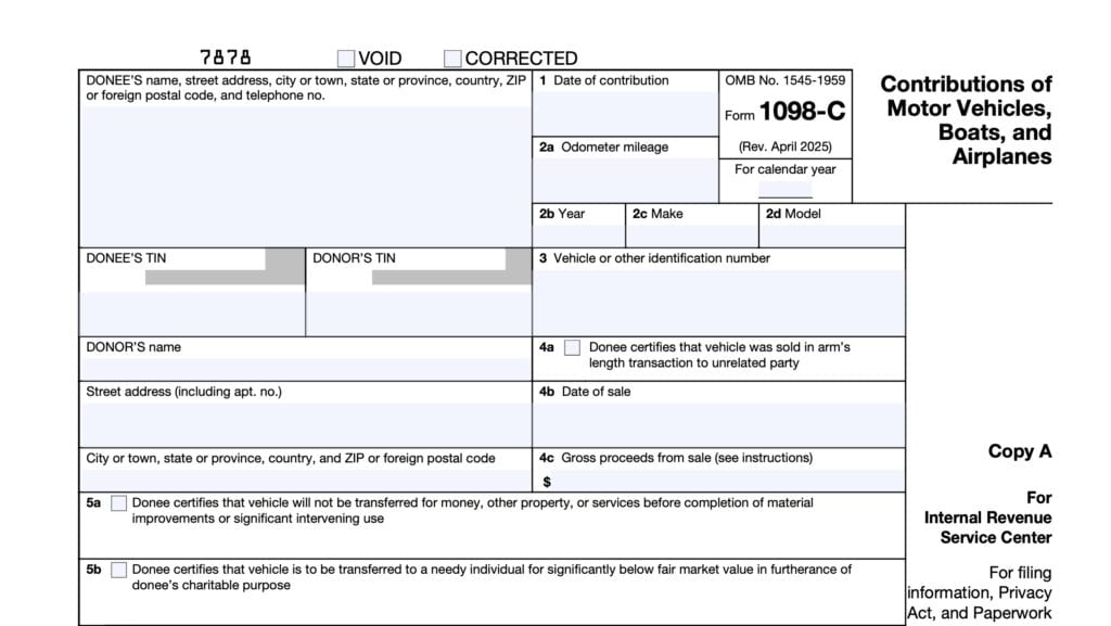 irs form 1095-c, Contributions of Motor Vehicles, Boats, and Airplanes