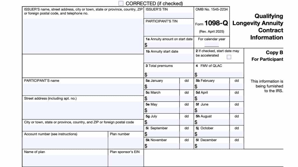 irs form 1098-q, Qualifying Longevity Annuity Contract Information