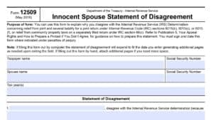irs form 12509, innocent spouse statement of disagreement