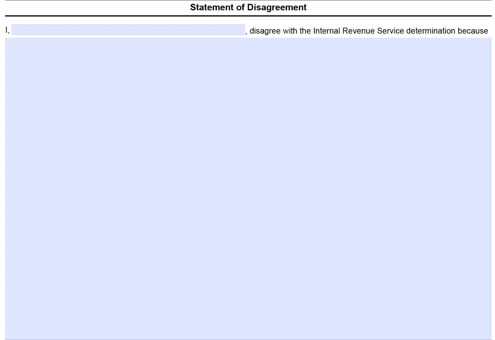 irs form 12509, statement of disagreement