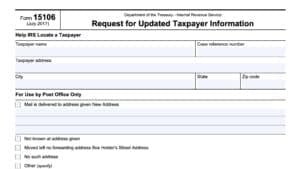 irs form 15106, request for updated taxpayer information