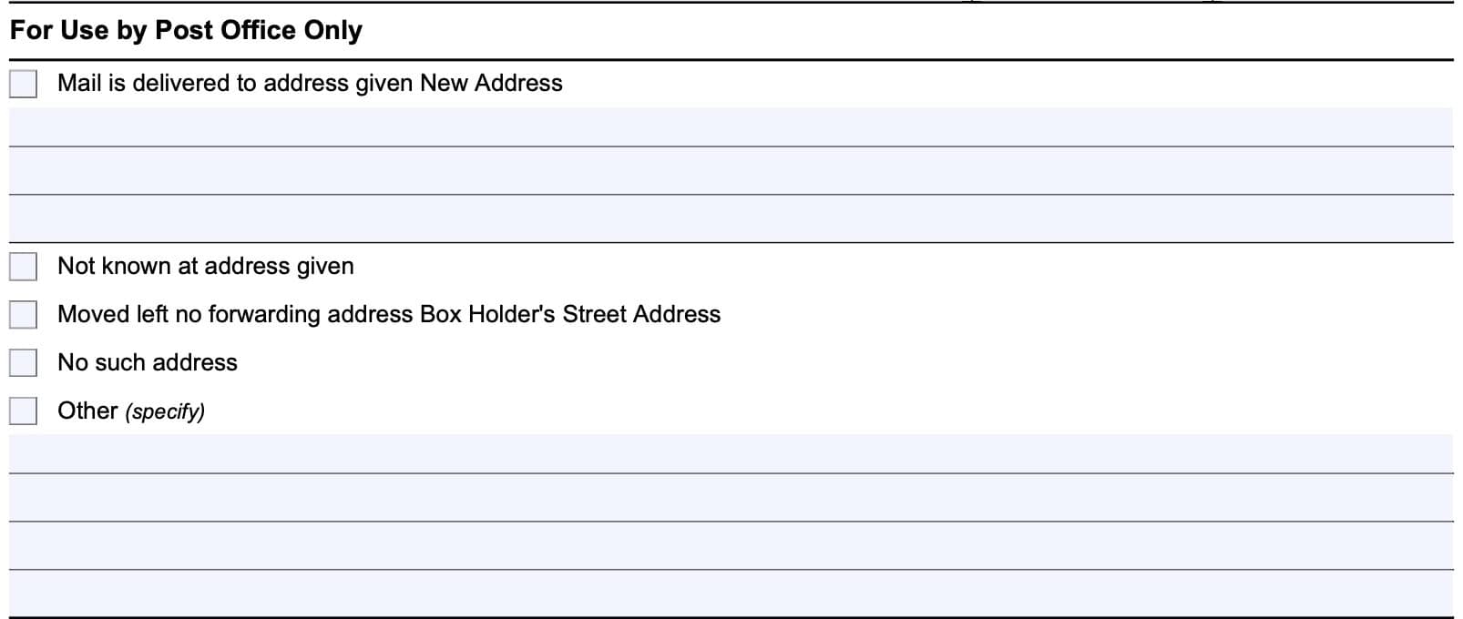 for use by post office only