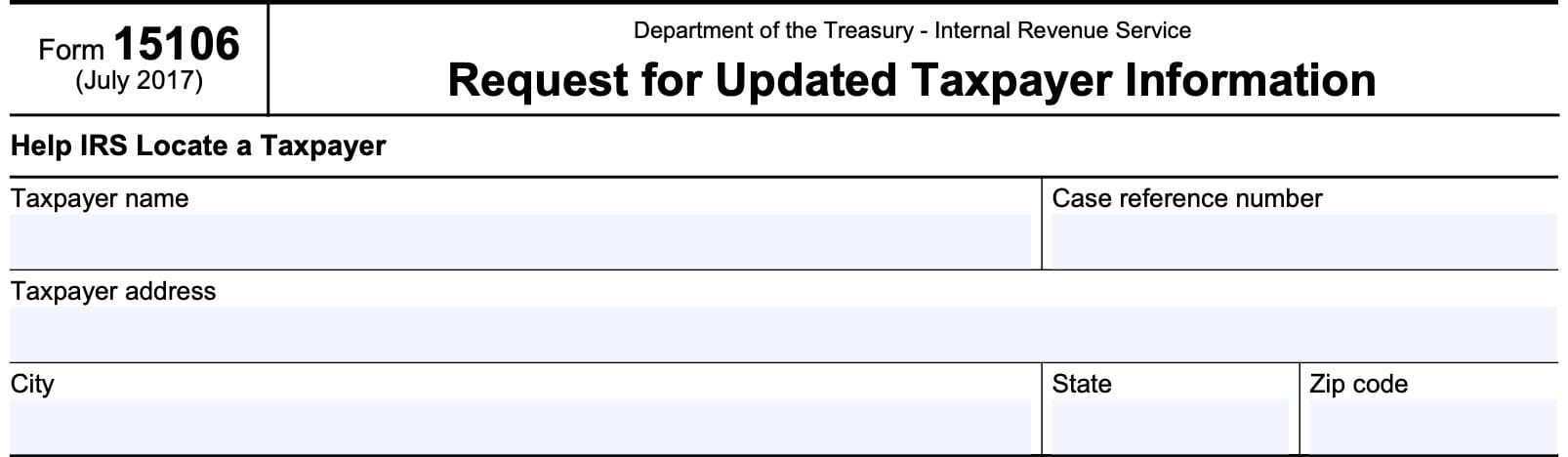 irs form 15106, help irs locate a taxpayer