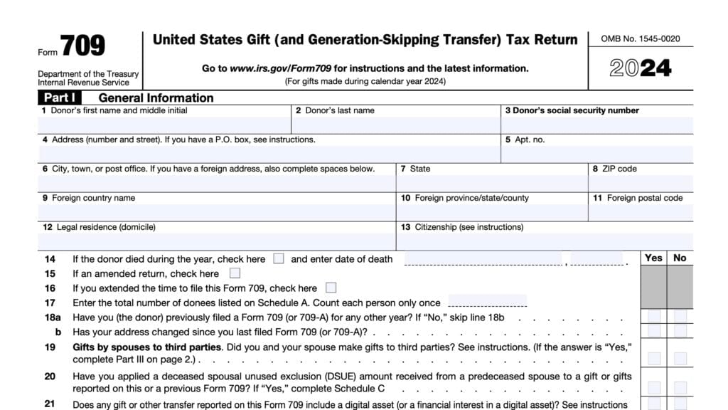 irs form 709, United States Gift (and Generation-Skipping Transfer) Tax Return