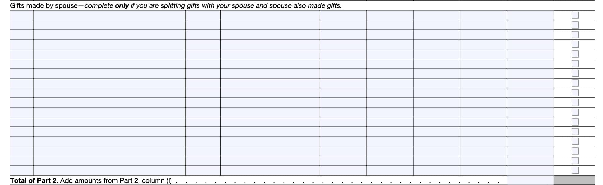 schedule a: computation of taxable gifts, part 2, gifts made by spouse