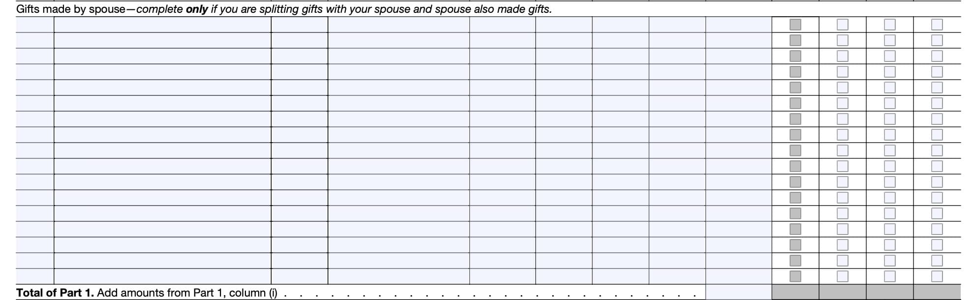 schedule a: computation of taxable gifts, part 1: gifts subject only to gift tax, gifts made by spouse