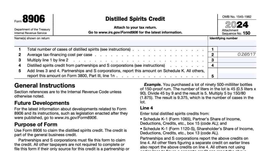 irs form 8906, distilled spirits credit