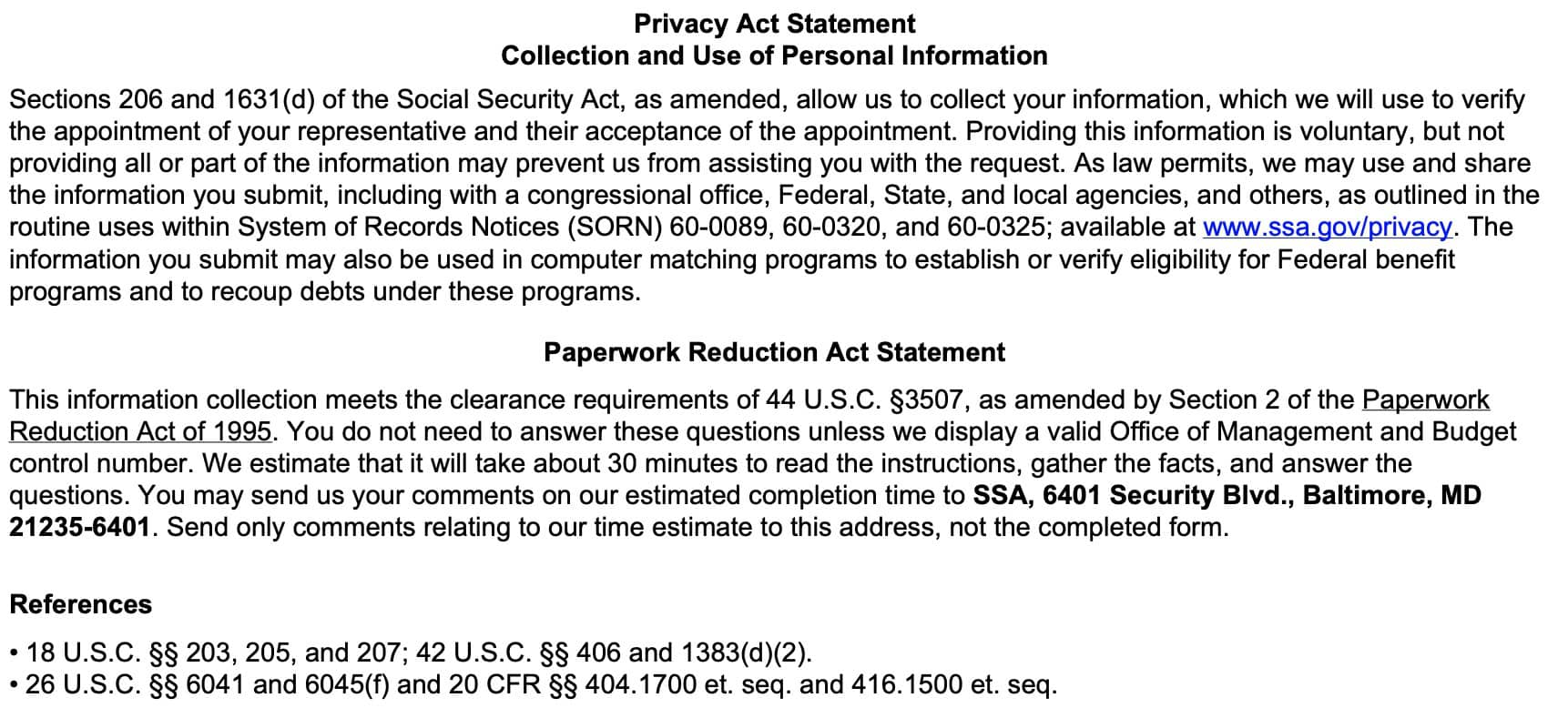 Privacy act statement and paperwork reduction act statement