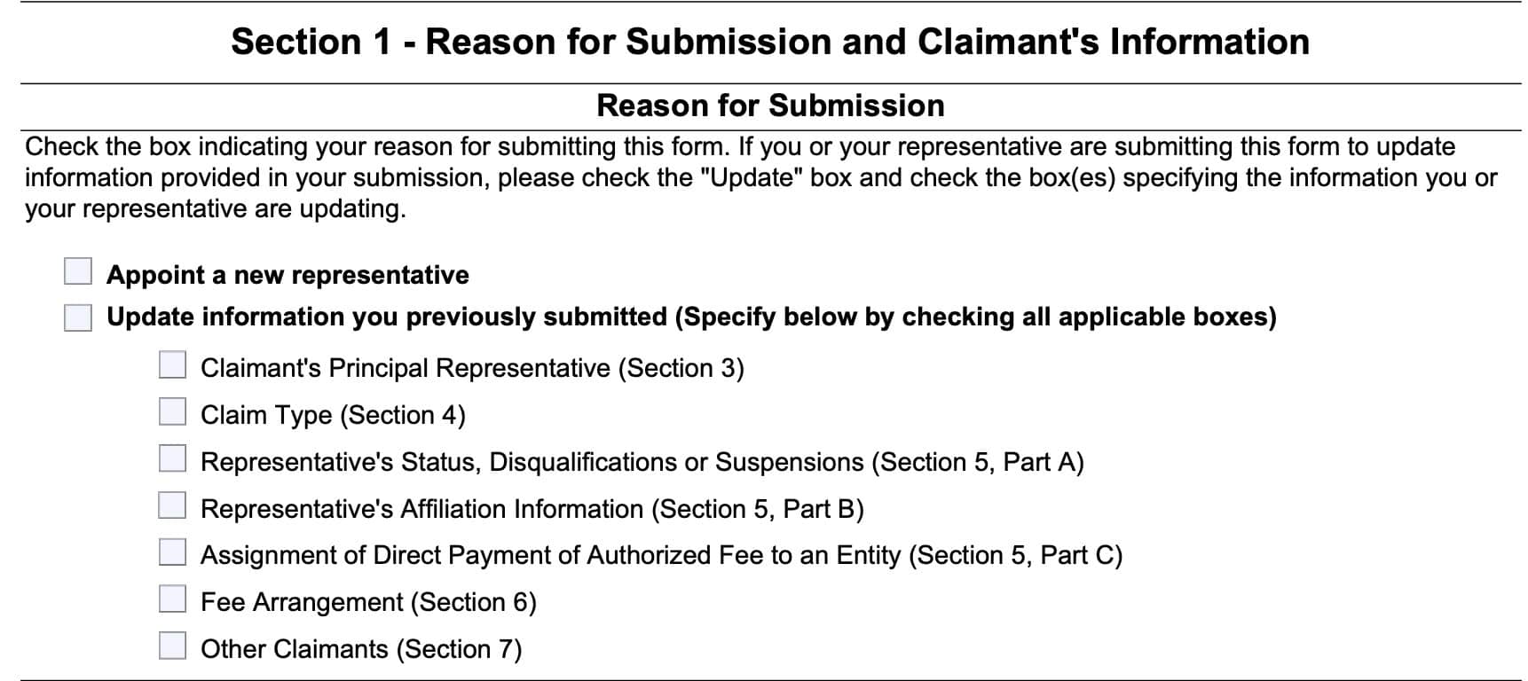 section 1: reason for submission