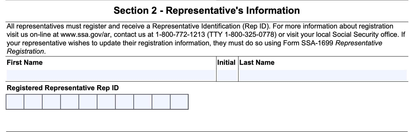 form ssa 1696, section 2: representative's information