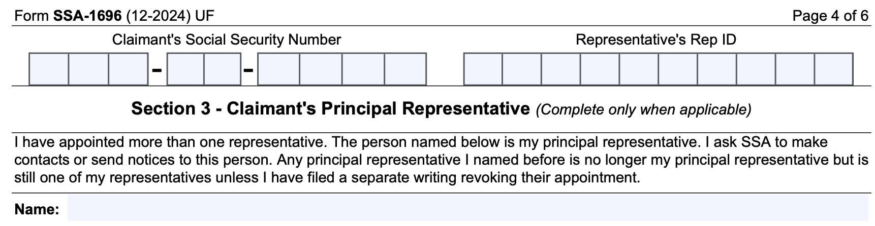 Form SSA 1696: Section 3-Principal Representative