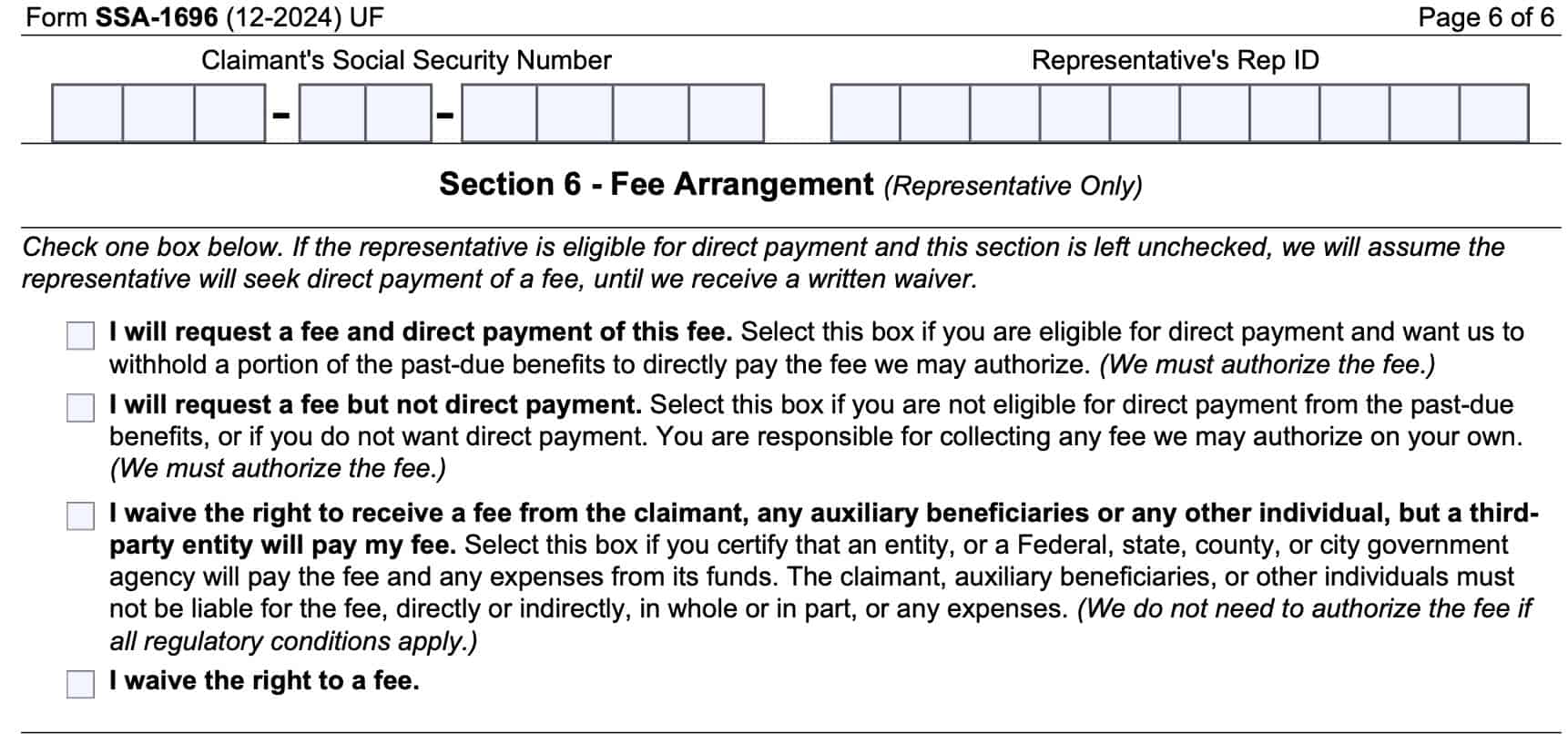 Section 6: fee arrangement