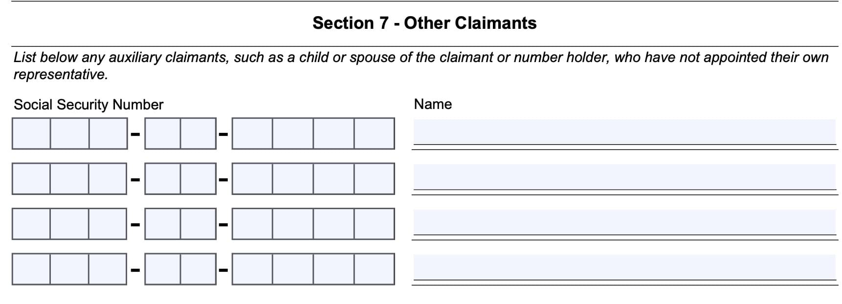 form ssa-1696, Section 7: other claimants