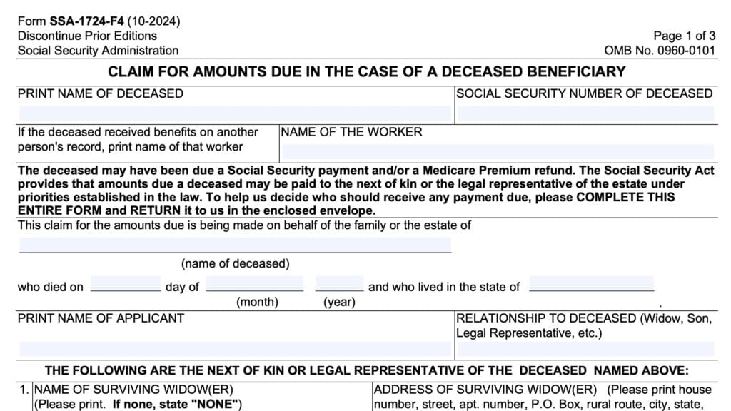 form ssa-1724, claim for amounts due in the case of a deceased beneficiary