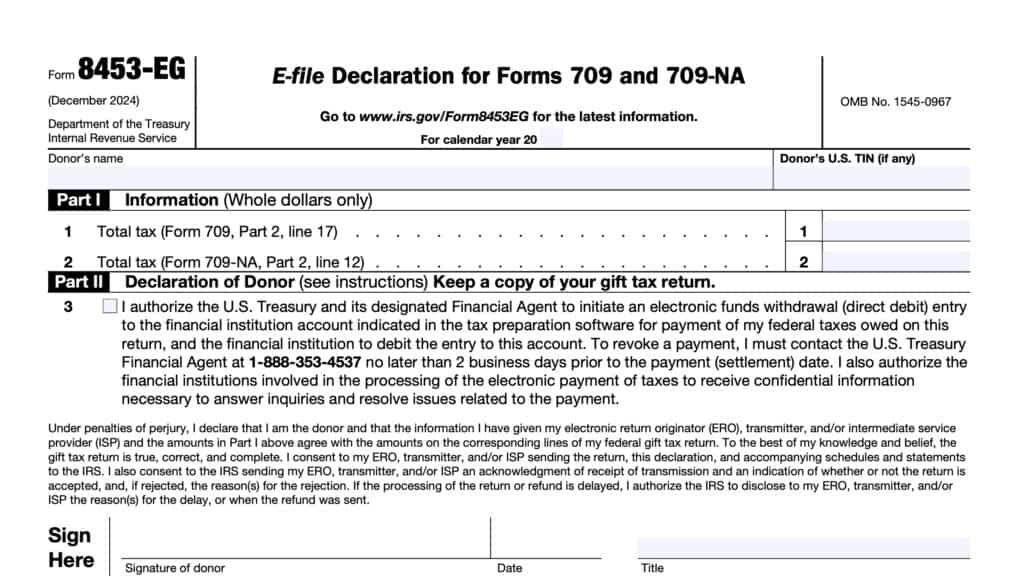 irs form 8453-eg, E-file Declaration for Forms 709 and 709-NA