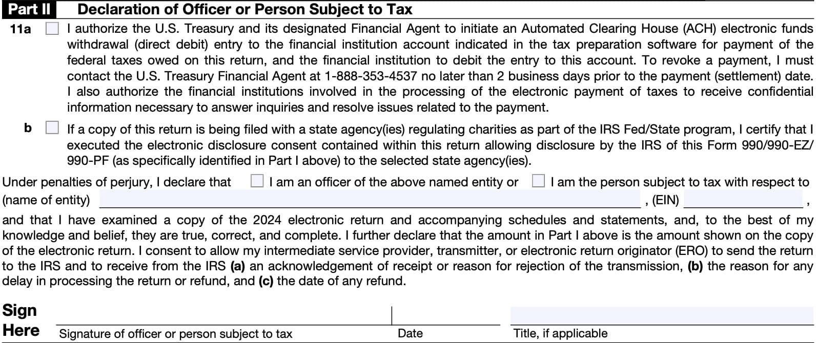 part ii: declaration of officer or person subject to tax